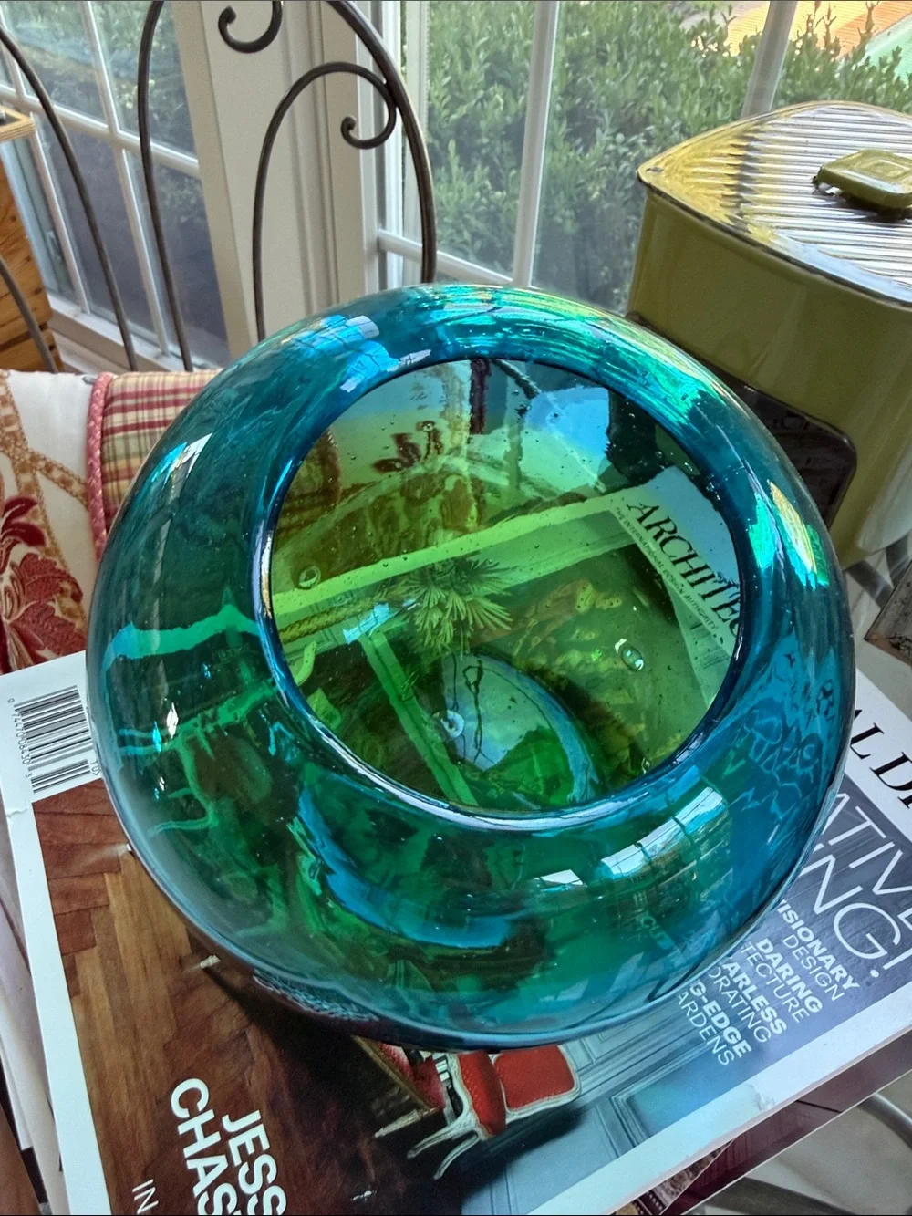 Handblown Glass Decorative Vase - Teal Green